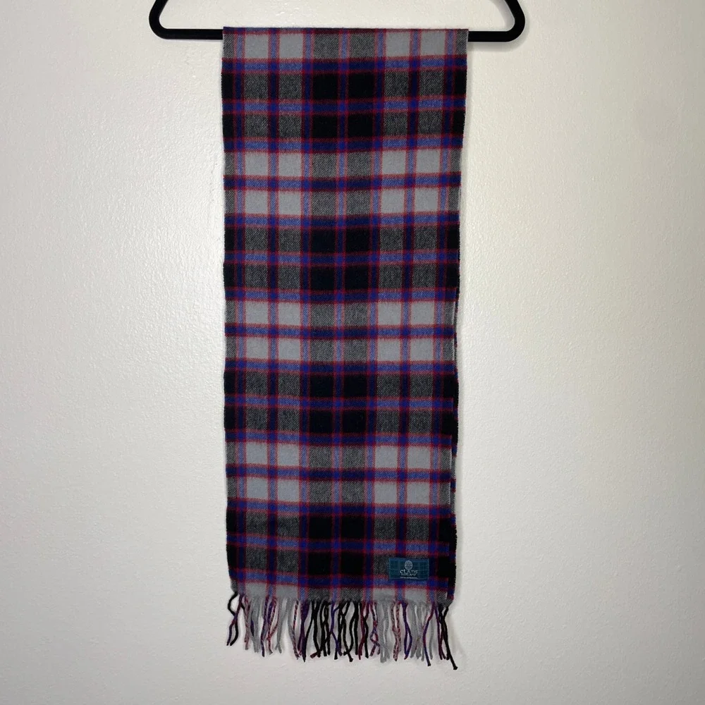Clans Scotland Scarf Grey Plaid 100% Lambswool Fringed Winter Neckwear